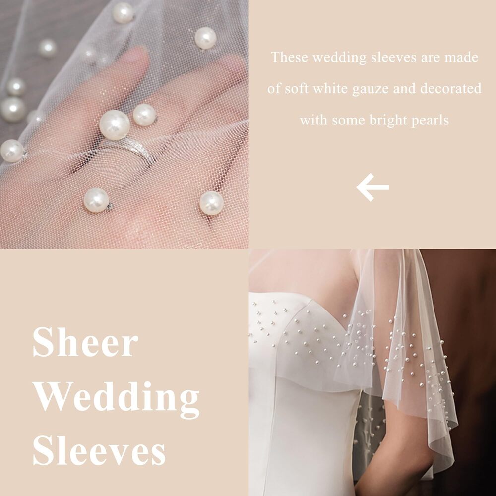 5764 Pearl Wedding Shawl White Wrap Shrug Bridal Cape Sheer Tulle - Picture 6 of 7